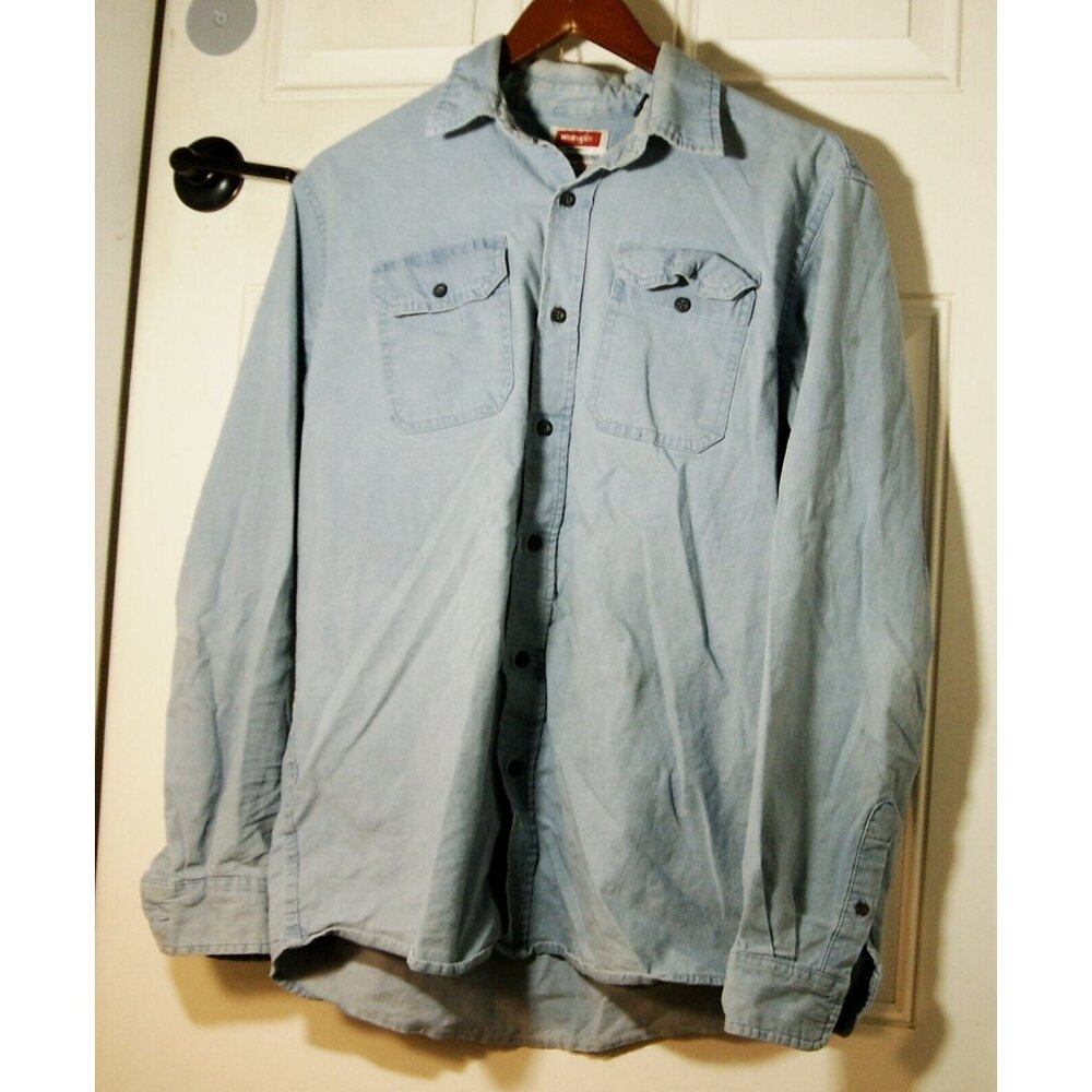 Wrangler Mens Comfort Flex Shirt Denim Long Sleeve Button Up Regular Fit Size M